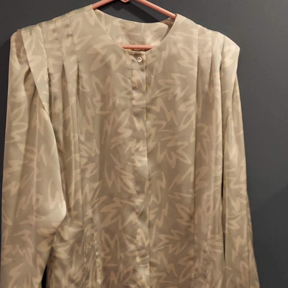 Vintage 1980s Liz Claiborne Pleated Button Down Print Blouse Size 4